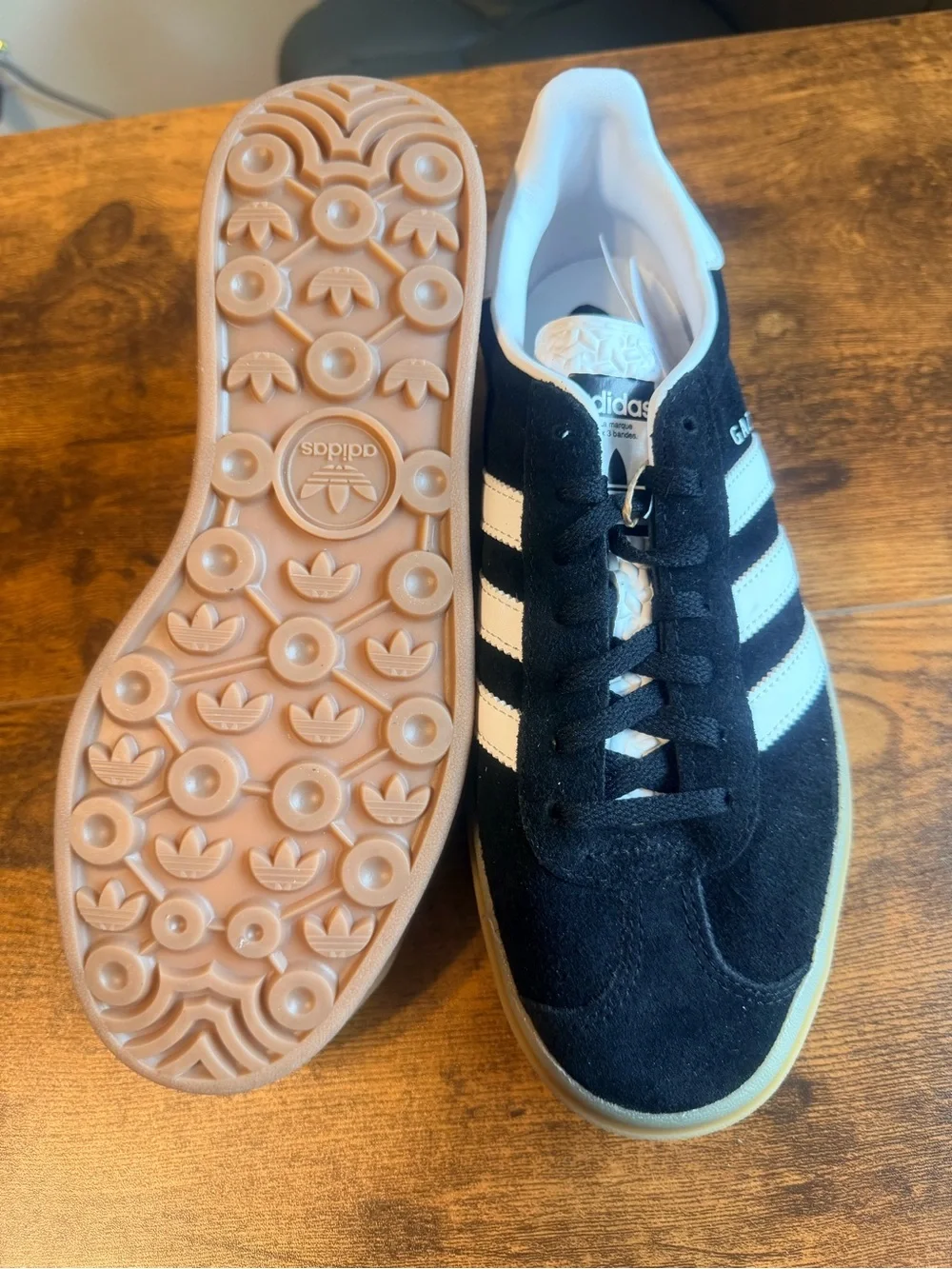 Adidas Gazelle Black Suede Sneakers with White Stripes 8.5W